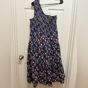 Lulu's Navy and Pink Floral One Shoulder Dress